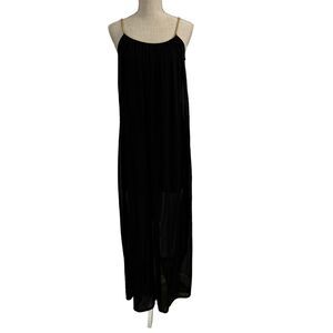 Love Culture Maxi Dress Womens Size M Black Gold Braided‎ Straps Semi Sheer Goth